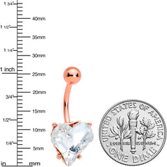 Clear Gem Rose Gold Tone Big Heart Valentines Belly Ring