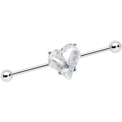 14G Clear Gem Heart Love Valentines Day Industrial Barbell 38mm