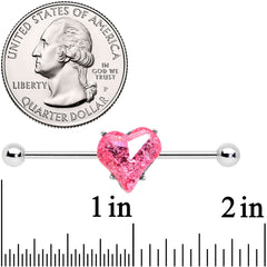 14G Pink Gem Heart Love Valentines Day Industrial Barbell 38mm
