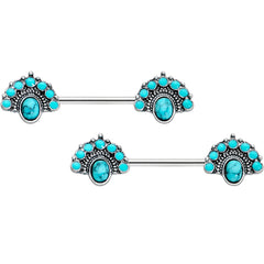 14G 9/16 Blue Turquoise Southwest Shield Barbell Nipple Ring Set