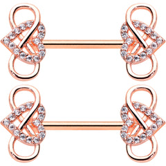 14G 1/2 Clear CZ Gem Rose Gold Hue Infinity Heart Nipple Ring Set