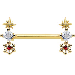 14G 9/16 Red Gold Tone Snowflake Star Christmas Nipple Ring Set