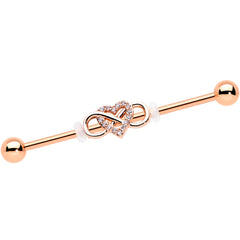 14G Clear CZ Gem Rosy Infinity Heart Industrial Barbell 38mm