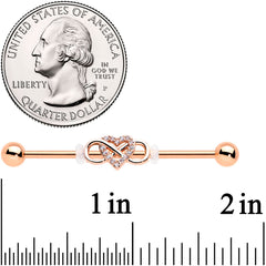 14G Clear CZ Gem Rosy Infinity Heart Industrial Barbell 38mm