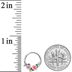 16G 3/8 Lovely Pink Flowers Hinged Segment Ring