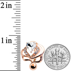 Clear Gem Rose Gold Tone Swirls Heart Top Mount Belly Ring