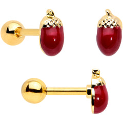 16G 1/4 Clear Gem Gold Hue Autumn Acorn Cartilage Tragus Set of 3