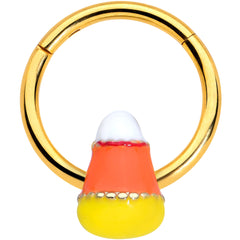 16G 3/8 Gold Tone Candy Corn Halloween Segment Ring