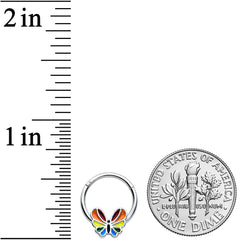 16G 3/8 Pride Rainbow Stripes Butterfly Hinged Segment Ring