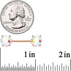 14G 9/16 Clear Gem Rose Gold Tone Simply Elegant Nipple Ring Set