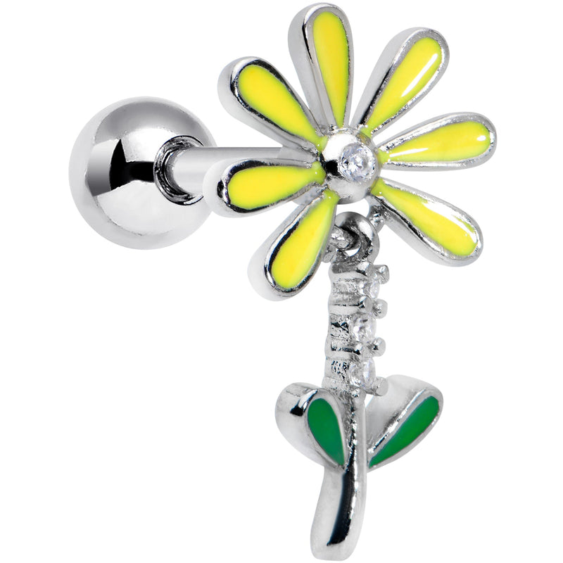 16G 1/4 Clear CZ Gem Whimsy Daisy Flower Dangle Cartilage Tragus