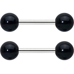 14G 1/2 Elegant Black Agate Barbell Nipple Ring Set