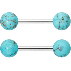 14G 1/2 Elegant Blue Turquoise Barbell Nipple Ring Set