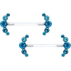 14G 13/16 Blue Gem Bioplast Simple Curvation Barbell Nipple Ring Set