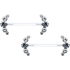 14G 13/16 Clear Gem Bioplast Simple Curvation Barbell Nipple Ring Set