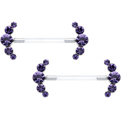 14G 13/16 Purple Gem Bioplast Simple Curvation Nipple Ring Set