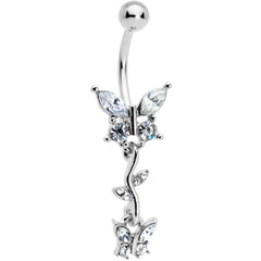 Clear Gem Vine Butterfly Dangle Belly Ring