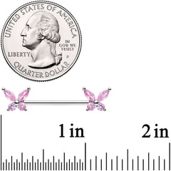 14G 3/4 Pink CZ Gem Butterflies Barbell Nipple Ring Set