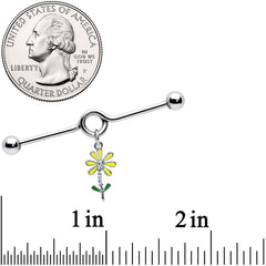 14G Clear CZ Gem Whimsy Daisy Flower Dangle Project Bar 38mm