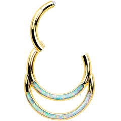 16G 5/16 Synth Opal Gold Tone Double Row Hinged Segment Ring