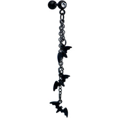 16G 1/4 Clear Gem Black Gone Batty Halloween Dangle Cartilage