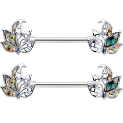 14G 9/16 Multicolor Openwork Autumn Leaf Barbell Nipple Ring Set