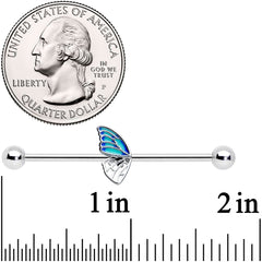 14G Simple Blue Wing Butterfly Industrial Barbell 38mm
