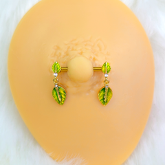 14G 5/8 Clear Gem Gold Tone Lush Leaves Dangle Nipple Ring Set