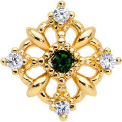16G 5/16 Green Gem Gold Tone Noble Square Labret Monroe Tragus