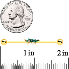 14G Green Gem Gold Tone Tropical Gator Industrial Barbell 38mm