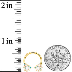 16G 3/8 White Gem Gold Tone Snow Bug Horseshoe Curved Barbell