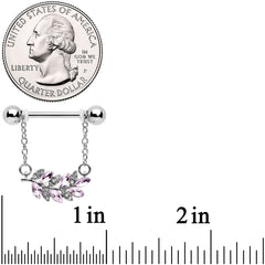 14G 9/16 Clear Pink Gem Leafy Branch Dangle Nipple Ring Set
