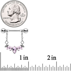 14G 9/16 Pink Gem Crowning Glory Chain Dangle Nipple Ring Set