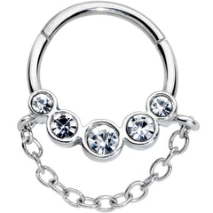 16G 3/8 Clear Gem Trio Chain Dangle Hinged Segment Ring