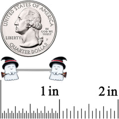 14G 9/16 Witch Hat Ghost Halloween Barbell Nipple Ring Set