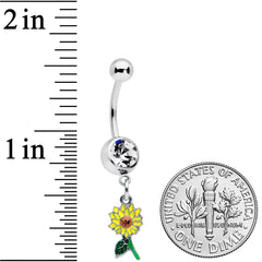 Clear Gem Cheery Sunflower Dangle Belly Ring
