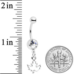 Clear Gem Autumn White Maple Leaf Dangle Belly Ring