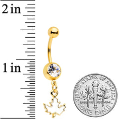 Clear Gem Gold Tone Autumn White Maple Leaf Dangle Belly Ring