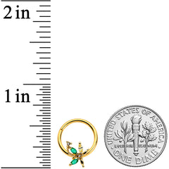 16G 3/8 Clear Green Gem Gold Tone Palm Tree Hinged Segment Ring