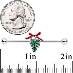14G Pine Bough Red Bow Christmas Industrial Barbell 38mm