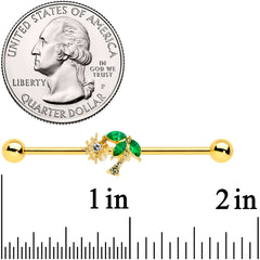 14G Green Gem Gold Tone Sun Palm Tree Industrial Barbell 38mm