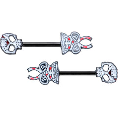 14G 1/2 Black Skeleton Body Halloween Barbell Nipple Ring Set