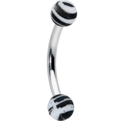 16G 5/16 Matte White Zebra Stripe Curved Eyebrow Ring