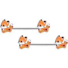 14G 9/16 Cute Fall Fox Barbell Nipple Ring Set