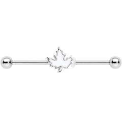 14G Autumn White Maple Leaf Industrial Barbell 38mm