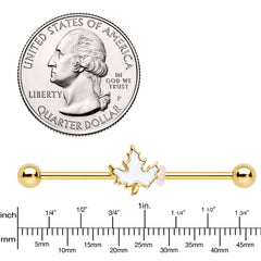 14G Gold Tone Autumn White Maple Leaf Industrial Barbell 38mm