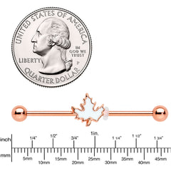 14G Rose Gold Hue Autumn White Maple Leaf Industrial Barbell 38mm