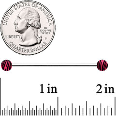 14G Matte Pink Zebra Stripe Industrial Barbell 38mm
