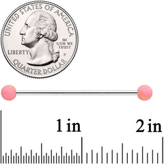14G Matte Pink Splatter Pattern Ends Industrial Barbell 38mm