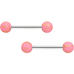 14G 9/16 Matte Pink Splatter Barbell Nipple Ring Set